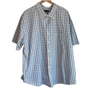 VAN HEUSEN Mens Plaid Short Sleeve Button Down Shirt Big Tall Size 3XL Blue